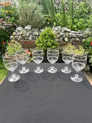 Buy A Set Of Six Engraved Lead Crystal Claret Wine Glasses  • 40£
