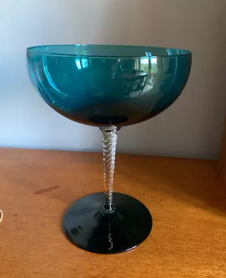 Buy Beautiful Vintage Art Glass Bowl Cobalt Blue Bowl Pedestal Stem Empoli Glass • 30£