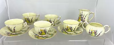 Buy Vintage Tea Set Cup Saucers  - Crown Staffordshire Hollyhocks & Crinoline Lady F • 19.99£