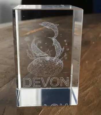 Buy Glass Paperweight Laser Art Etch Dolphins - DEVON Crystal Clear Collectable • 4.99£