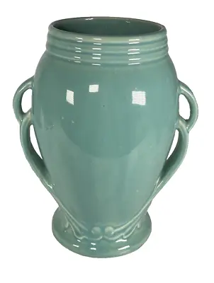Buy Vintage 1940s RRPC American Pottery Art Deco Green Glaze 2 Handled Vase 8  USA • 46.57£