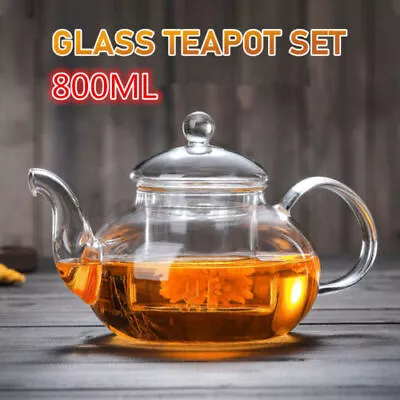 Buy UK Heat Resistant Clear Glass Teapot Jug With Infuser Coffee Tea Leaf Herbal Pot • 6.99£