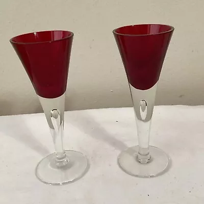 Buy 2 Pottery Barn Wine Glasses Cranberry Bowls Clear Stems With Teardrop • 13.98£