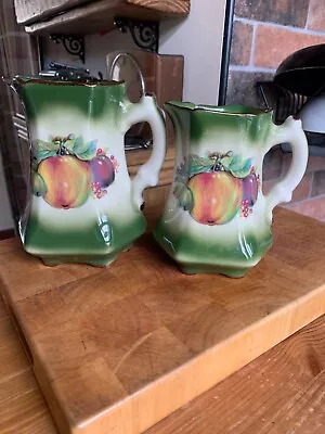 Buy Vintage Set Of 2 Green Mayfayre Staffordshire Pottery Jugs Fruit Design • 15£