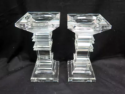 Buy Galway Living Pair Of 8 Inch Decorative Clear Angular Glass Candle Holders • 11.99£
