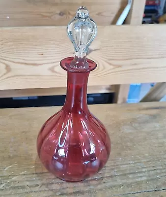 Buy Antique Victorian Cranberry Glass Hand Blown Decanter With Clear Stopper • 27.50£