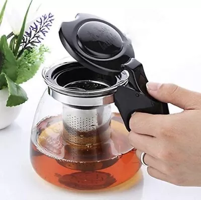 Buy 1.1L Glass Teapot Heat Resistant Coffee Tea Herbal Pot With Strainer Easy Clean • 9.99£