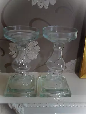 Buy Glass Candle Sticks. (pair).  2 Chunky, Heavy, Clear Glass Candlesticks. • 9.99£