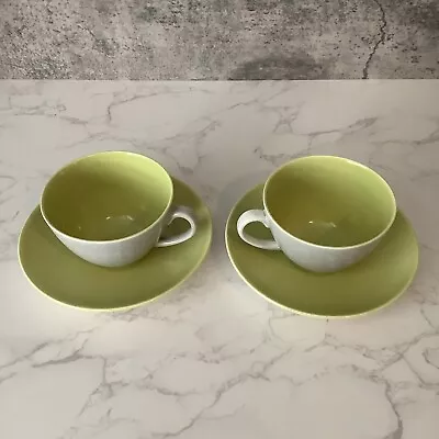 Buy 2 Poole Pottery Twintone Lime Green /Yellow And Grey Coffee Cup And Saucer • 10.99£