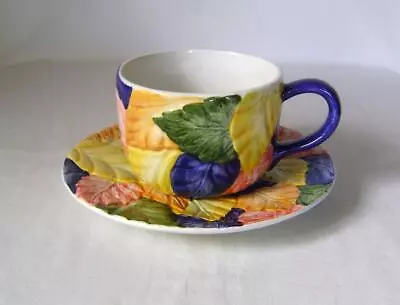 Buy Large Cup & Saucer With Leaf Moulding & Bright Coloured Glazes : From Portugal • 15£