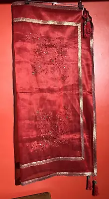 Buy Walton & Co Embroidered Sheer Table Cloth Red With Gold Trim & Jewels • 19.99£