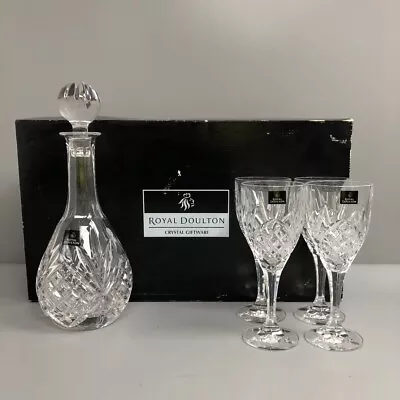 Buy Royal Doulton Box Set Crystal Wine Glasses X4 Decanter Collectable Homeware -CP • 9.99£