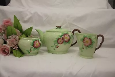 Buy 111405d Vintage Carlton Ware Tea Set Pot Milk Sugar Green  Wild Rose  Green Pink • 50£