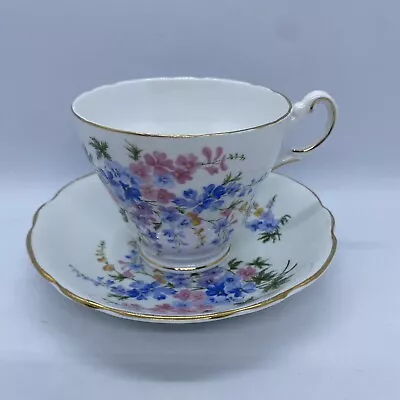 Buy Vintage Regency English Bone China Tea Cup & Saucer Set Blue Pink Floral Design • 14.50£