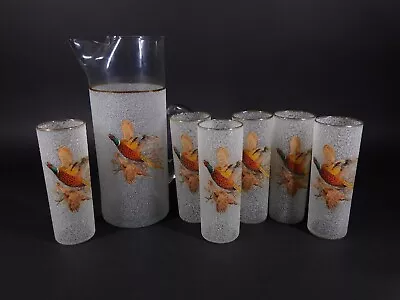 Buy West Virginia Glass Co. Frosted Crackled Pheasant Pitcher & 6 Tall Tumblers Set • 186.71£