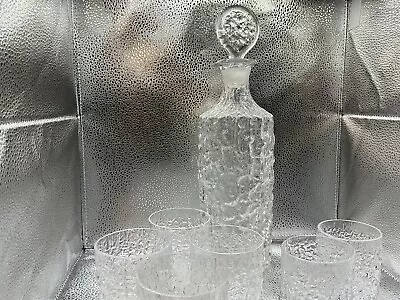 Buy Vintage 80s Whitefriars Glacier Crystal Sherry Decanter And 6 Short Glasses • 29.99£