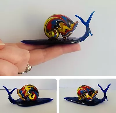Buy Small Handmade Colourful Patterned Blue Snail Lampwork Glass Animal Figure • 9.99£