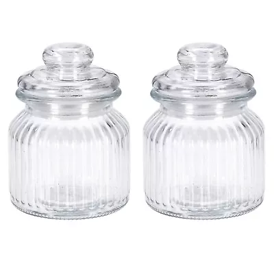 Buy Glass Sweet Bowl Jars With Lid Sugar Candy Storage Container Wedding Ribbed 2x • 9.99£