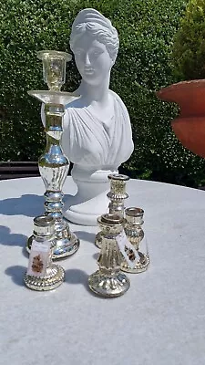 Buy Antique Style Silver Mercury Glass Candle Stick LARGE • 10£