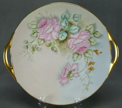 Buy Thomas Bavaria Hand Painted NC Fischer Pink Roses & Gold 10 3/4 Inch Cake Plate • 79.21£