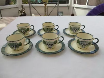 Buy Poole Pottery Vineyard 6 Cups & Saucers Very Good Condition • 14.99£