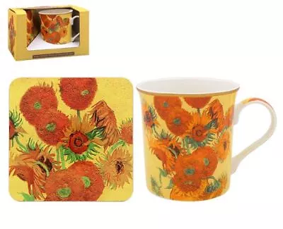 Buy Van Gogh Sun Flowers Fine China Coffee Mug Cup And Coaster Set • 10.95£
