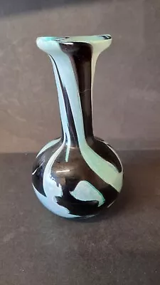 Buy Phoenician Malta Glass Vase Signed Black Turquoise Small • 20£