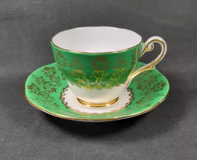 Buy Vintage  Royal Standard  Bone China Tea Cup & Saucer. White, Green & Gold Colour • 14.95£