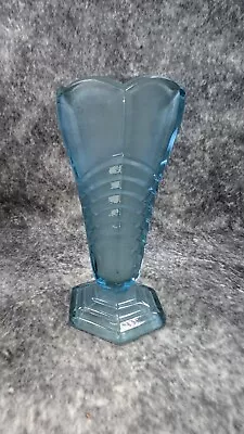 Buy Vintage Davidson Chevron Art Deco Frosted Turquoise Blue Glass Vase Circa 1930’s • 7.99£