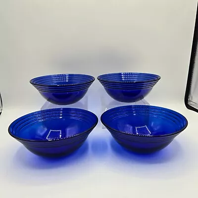 Buy Vintage MCM Cobalt Blue Ribbed Nesting Glass Bowls 5.5  X 2   Lot Of 4 • 18.59£