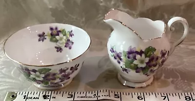 Buy Small Vintage Tuscan English Bone China Cream Jug Sugar Bowl Woodland Violet • 15£