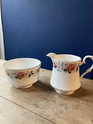 Buy Salisbury Bone China Milk Creamer Jug & Sugar Bowl Floral Cream Gold Vintage • 6£