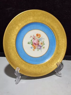 Buy Royal Cauldon England China 9  Floral Center Blue Band Gold Encrusted Border • 74.55£