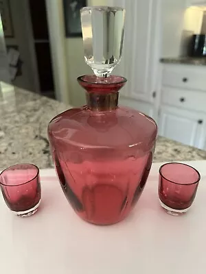 Buy Cranberry Glass Decanter Cordial Sherry And Glasses Set Vtg • 30.75£