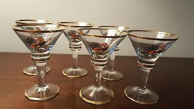 Buy 6    Cockerel   Cocktail Glasses Art Deco Enamelled With Gold Rim. • 45£