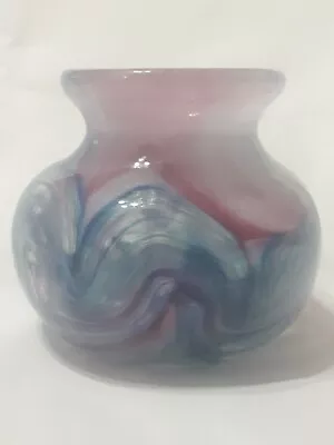 Buy Vintage Pink And Blue Glass Swirl Vase • 8.50£
