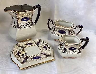 Buy Antique Imari Gaudy Welsh Teapot With Pewter Lid, Stand, Milk Jug And Sugar Bowl • 25£