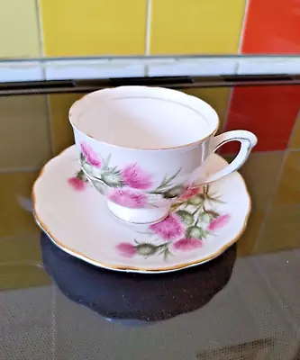 Buy Colclough Pink Thistle Tea Cup & Saucer Plate 1950s Gilded • 5.99£