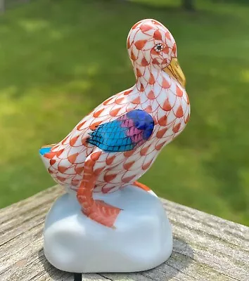 Buy Vintage Herend Hand Painted Rust Fishnet Duck 2.75  Figurine 5022 MINT Porcelain • 95.05£