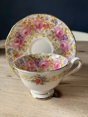 Buy C1940s “Serena” Pink Roses On Teacup & Saucer By Royal Albert English Bone China • 21£