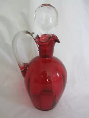 Buy Victorian Cranberry Glass Claret Jug, Clear Glass Handle & Stopper • 14£