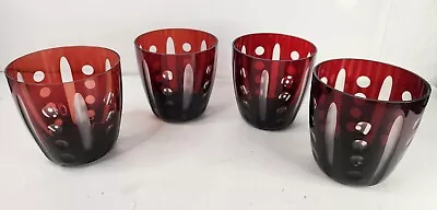 Buy Vintage Ruby Red Cut To Clear Bohemian Glasses Tumblers Set Of 4- Pottery Barn? • 74.55£