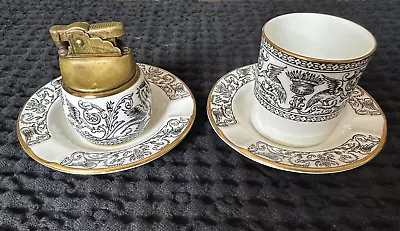 Buy Florentine Black  WEDGWOOD China Set Of 2 Ashtrays, Lighter & Cigarette Holder • 185.45£