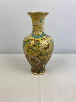 Buy Perfect Antique Yellow & Turquoise Colour Doulton Lambeth Enamelled Ceramic Vase • 75£