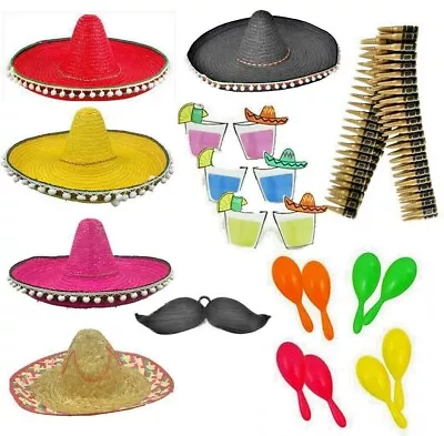 Buy Mexican Fancy Dress Costume Sombrero Maracas Bullet Belt Tash Glasses Wholesale • 3.99£
