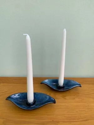 Buy Vintage Canadian Blue Mountain Pottery Pair Of Leaf Shaped Candle Holders • 15£