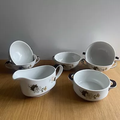 Buy Vintage Royal Doulton Fine China Westwood White & Brown Jug, 5 Soup Bowls & Dish • 9.99£