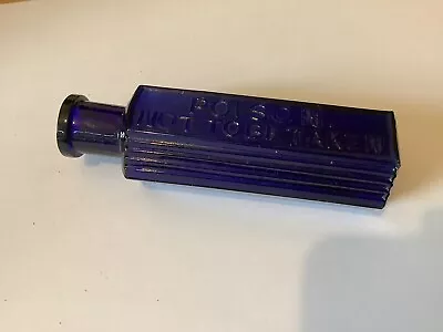 Buy Antique Vintage Hexagonal Blue Ribbed Glass  Poison Bottle 4” • 9.99£