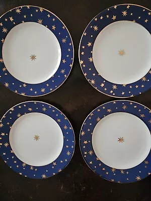 Buy 8  Vintage Sakura Galaxy Holiday Dinnerware 4 Blue Dessert Plates 14K Stars • 14.87£