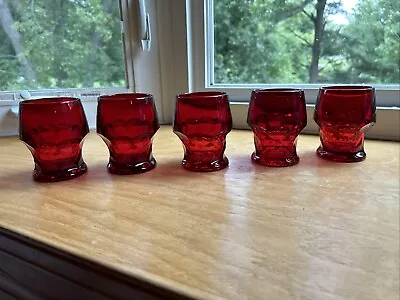 Buy 5 Flat Tumblers Viking Georgian Ruby Red Glasses  4” Tall Vintage 8 Oz • 27.95£